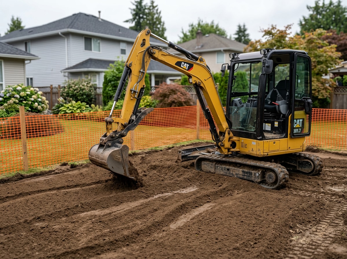 Excavation contractor grading a residential site in Wyckoff, NJ