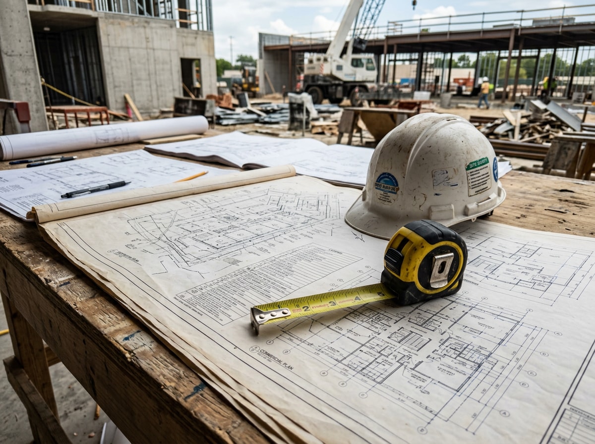 Commercial general contractor reviewing blueprints on a Paramus job site