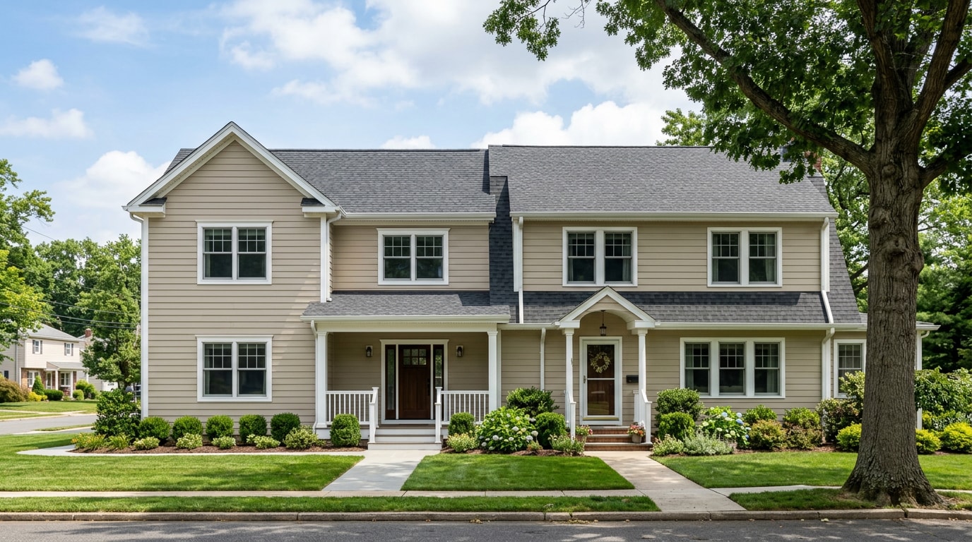 Finished home addition with matching roofline on a Paramus, NJ house