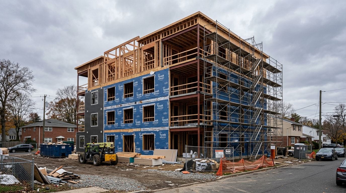 Multi-family apartment building under construction in Wayne, NJ