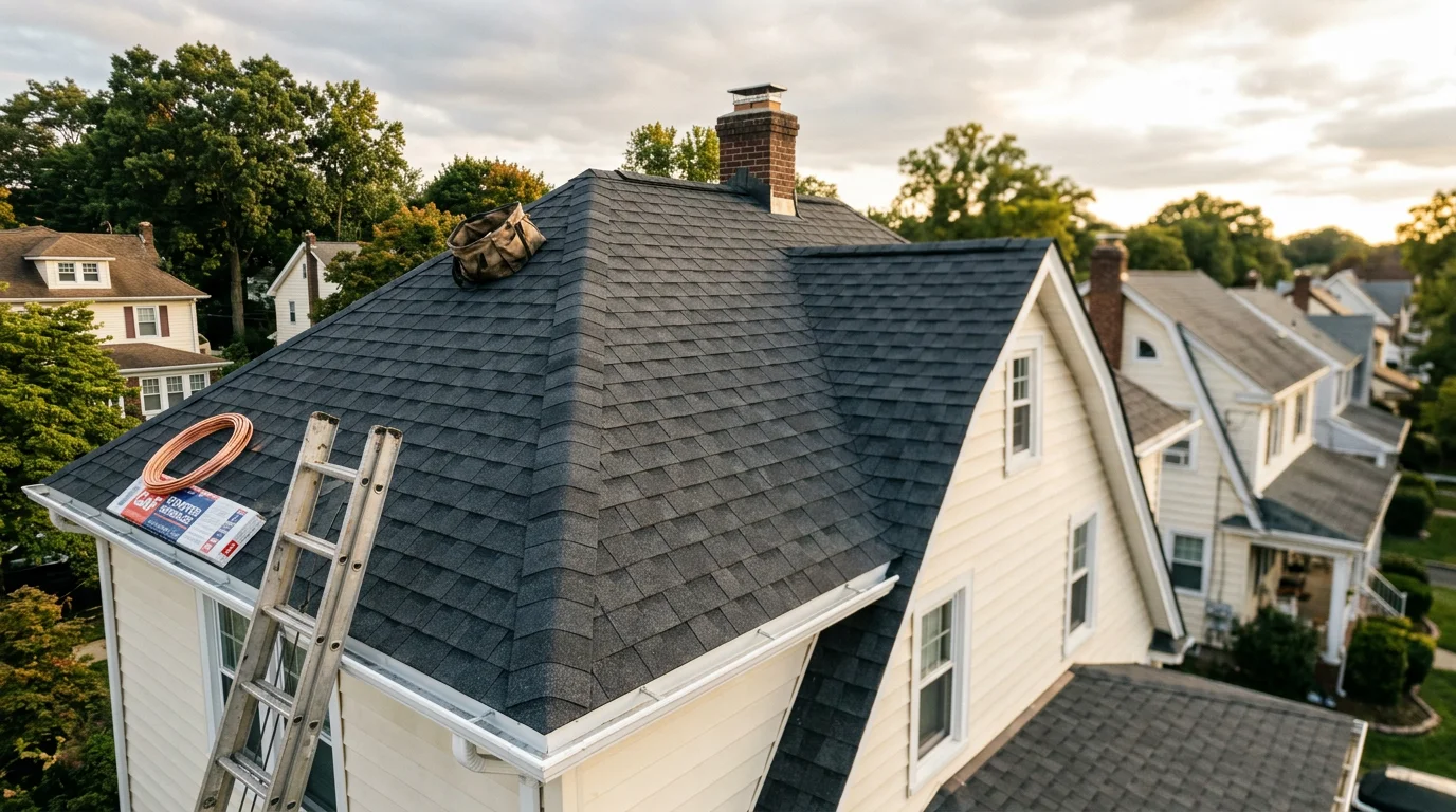 Residential roof with new shingles and proper flashing